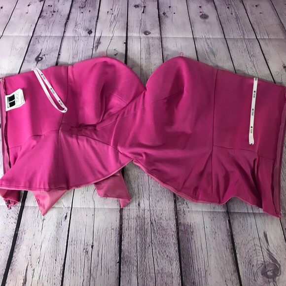 Vintage Tadashi Shoji Pink Taffeta Bustier/Corset With Bow Rhinestone Pin Size 6 - Picture 6 of 12